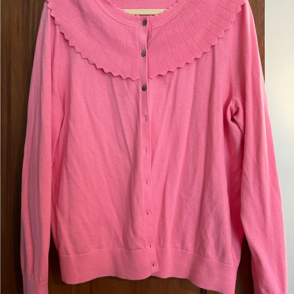 Boden Pink Cardigan with Scalloped Collar